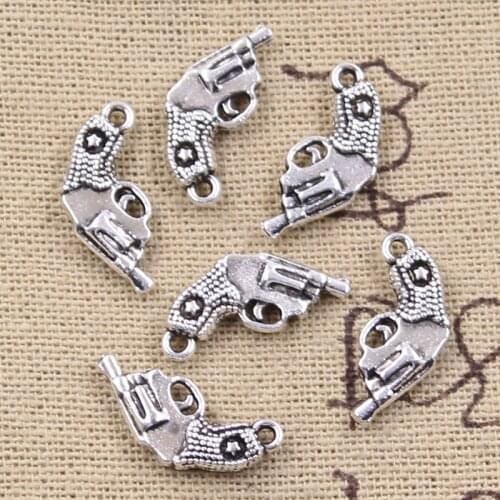 30pcs Charms Pistol Peacemaker Gun 16x13mm Antique Silver Color Pendants DIYCrafts Making Findings Handmade Tibetan Jewelry