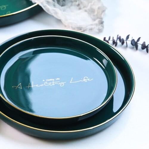 8 Ins Nordic Creative Round Green Phnom Penh Ceramic Plate Hotel Western Food Dishes Home Kitchen Supplies Fruit Salad Dish