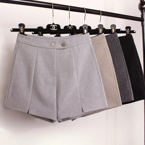 Brand RUBU 2018 Spring high waist A-line wide leg women shorts loose slim zipper fly with Pockets shorts solid fashion shorts