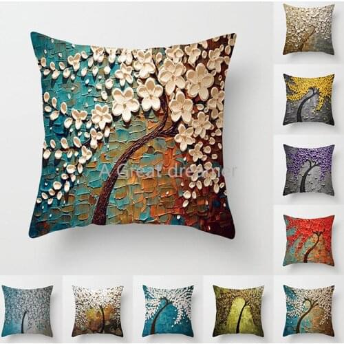3d Fashion Nordic Style Oil Painting Cushion Cover Polyester Sofa Throw Pillow Home Decoration Flowers Luxury Pillowcase 45x45cm
