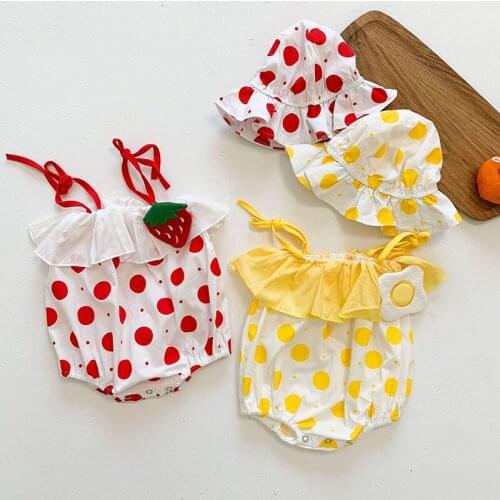 New Summer Newborn Infant Baby Girls Printing Rompers + Hat Clothing Kids Girl Sleeveless Rompers Clothes 0-3Yrs