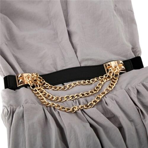 Elastic Dress Belt for Women Ladies Leather Female Luxury Waist Punk Belt for Dresses Rivet Metal Gold Chain Waistband