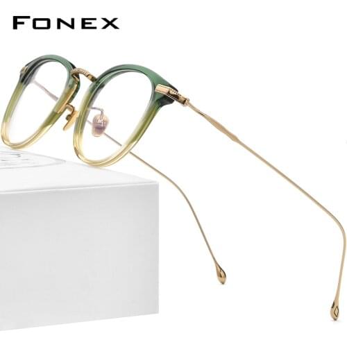 FONEX Acetate Titanium Eyeglasses Frame Men 2021 New Retro Square Prescription Glasses Women Optical Spectacles Eyewear F85648