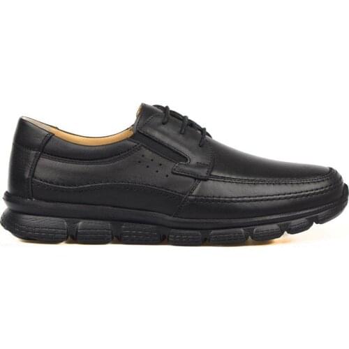 FootCourt- Black Genuine Leather Comfortable Breathable Casual Men Footwear Light Weight Middle Aged Men Elderly People Shoes