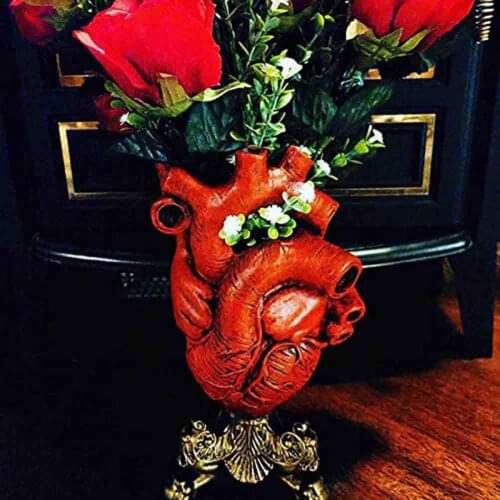 Resin Heart Shape Vase Art Heart Plant Pot Realistic Flowers Containrs Creative Desktop Decorative Vase Office Living Room Decor