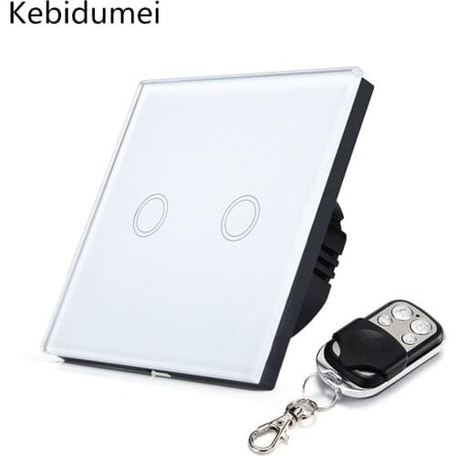 Kebidumei EU Standard 2 Gang 1 Way Remote Control Touch Switch Smart Remote Wall Light Switch With Crystal Glass Switch Panel