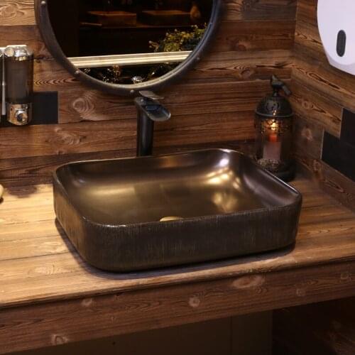 Europe Vintage Style Ceramic wash basin wash basin black ceramic basin counter top rectangle ceramic wash basin bathroom sink