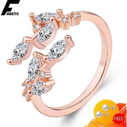 Trendy 925 Silver Jewelry Rings with Leaf Shape Zircon Gemstone Open Finger Ring for Women Wedding Engagement Party Accessories
