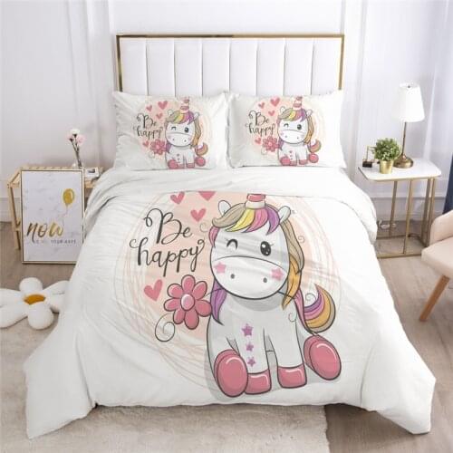 New Unicorn Pattern Duvet Cover Set with Pillowcases 2/3pcs Cartoon Printed Adult Kids Bedding Sets Twin Full Queen King Size