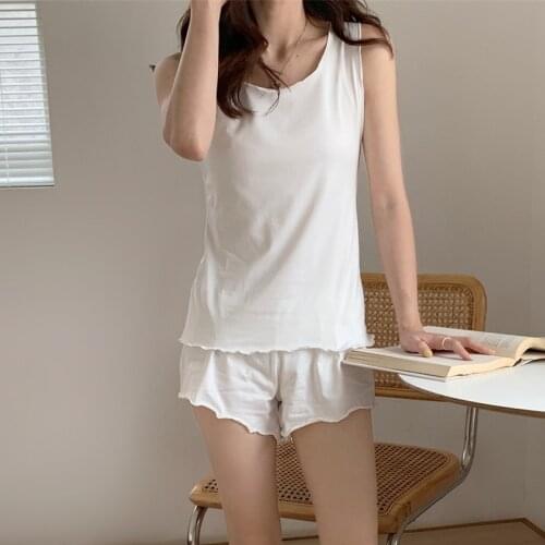 Summer Pyjamas Women Camisole Sleep Wear Women Pajamas Heart Print Nightgown Ruffled Flounce Shorts Lingerie Set Home Clothes