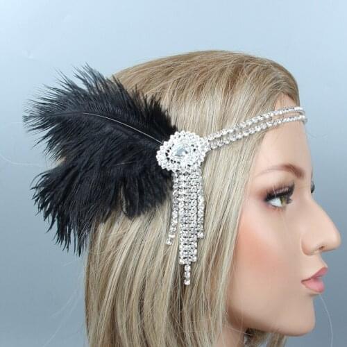 Fashion Ladies Tiaras Black Hair Band Jewelry Accessories Mujer Banquet Party Headband Creative Feather Tassel Hairband Women