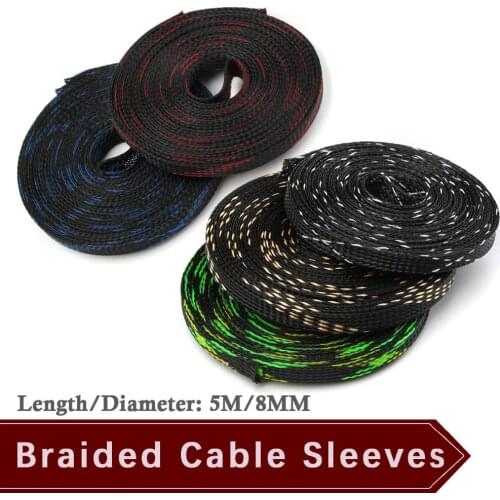 5M 8mm Wire Cable Sleeves 4 Colors Expandable Insulation Tight PET Braided Wire Sleeving Gland Cable Protection