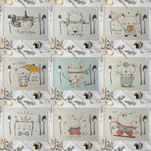 Cartoon Elk Printed Bear Elephant Placemats Dining Tables Coaster Coffee Tea Cup Pad Kitchen Placemat for Table