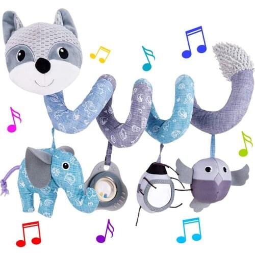 Soft Plush Cartoon Animal Fox Rattles Hanging Spiral Mobile Bed Bell Paper Toy Newborns Car Seat Educational Rattles Baby Towel