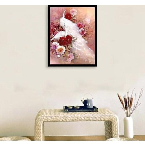 New Cross Stitch Diamond Embroidery,Animal "White Peacock" Patterns Full DIY 5D Diamond Painting Rhinestones Decoration