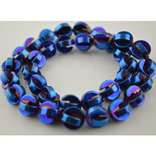 New Arrival 3x11mm Notched Coin Shape Beads Navy Blue Hematite Interlocking Beads For Jewelry Making Loose Beads 5pc/lot