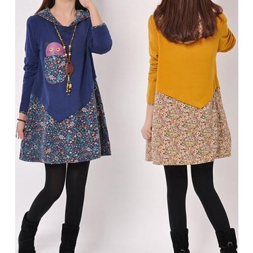 Autumn And Winter WomenS Korean Version Of The Broken Flower Stitching Cat Long Paragraph Casual Loose Sweet Fashion Hoodies