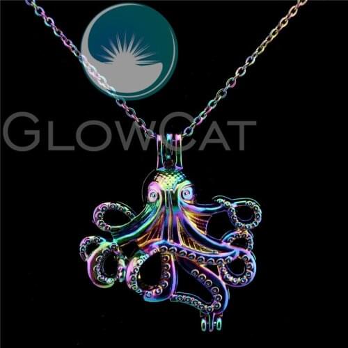 C184 Rainbow Color Sea Octopus Beads Cage Essential Oil Diffuser Aroma Stone Pearl Cage Locket Necklace Kids Girl Gift
