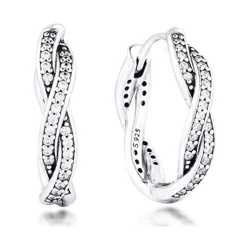 Twist of Fate Earings Fashion Jewelry 925 Sterling Silver Clear CZ Hoop Earrings for Women pendientes mujer