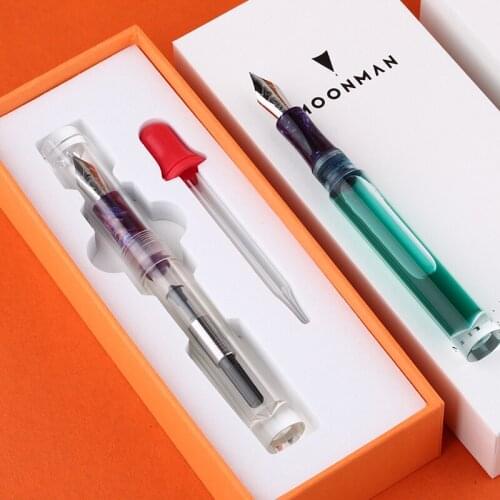 Moonman Transparent Pen Demonstration Fountain Pen Fine Nib Large-Capacity Ink Storing Ink Pens with Dropper and Original Box