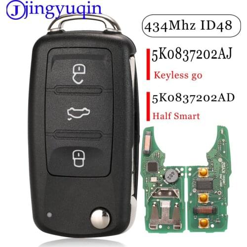 Jingyuqin Keyless go 5K0837202AJ 3 Buttons Remote Key For VW Caddy Eos Golf Jetta Beetle Polo Tiguan Touran