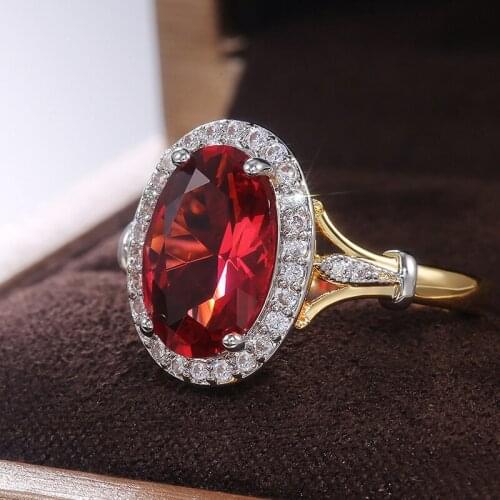 Luxury Big Rose Red Cubic Zirconia gemstone Women Rings Luxury Ladies Jewelry for Party Best Mothers Gift Brilliant Rings