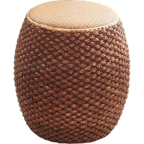 Rattan Short Stool Creative Round Stool Handmade Straw Pier Sofa Coffee Table Stool Home Living Room Small Bench