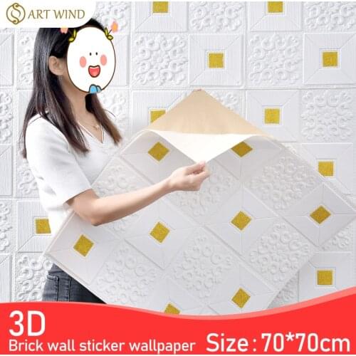 Self Adhesive 3D Brick Wall Stickers Living Waterproof Foam Room Bedroom DIY Adhesive Wallpaper Art 70*70*0.5cm home Wall Decals