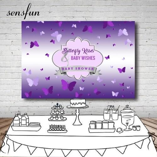 Sensfun Purple Theme Butterfly Baby Shower Backdrops For Photo Studio Girls Birthday Party Photography Backgrounds Customized