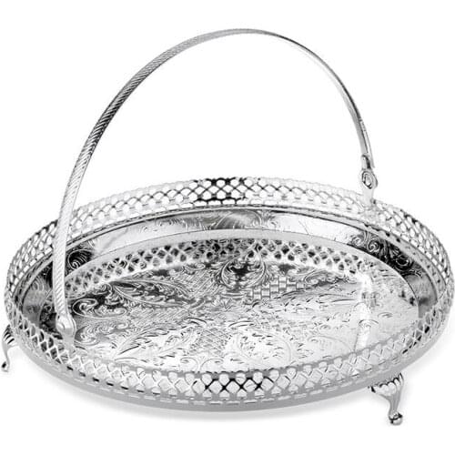DOLBOVI Porio Silver Grip Handle Side Hole Pedestal tray 23x23 tray поднос plateau de service