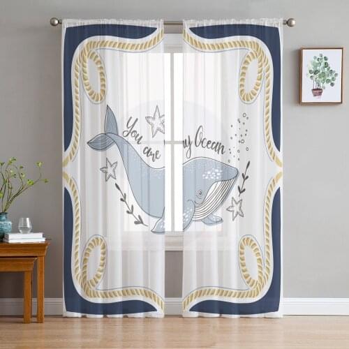 Marine Life Dolphin Window Curtains Bedroom Modern Drape Sheer Tulle Valances Living Room Kitchen Voile Curtain