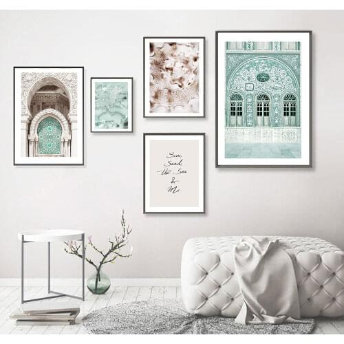 Scandinavian Morocco Door Canvas Poster Nature Nordic Style Wave Conch Wall Art Print Landscape Decorative Picture Room Decor