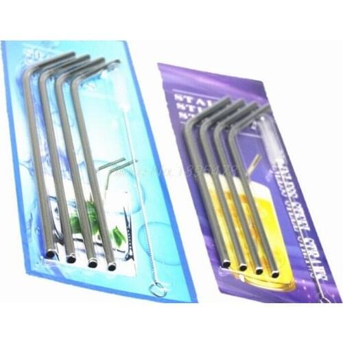 6mm*266mm 4Pcs Bent Drinking Stainless Steel Straws For 30oz Tumbler With 1Pc Cleaning Cleaner Brush 100Set