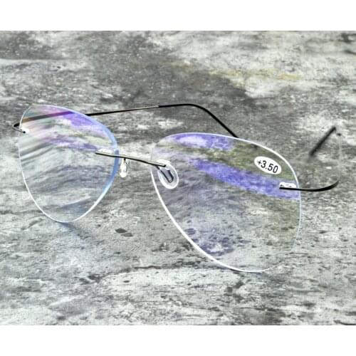 Ultralight Pilot Rimless Reading Glasses with Alloy Frame for Men Women Blue Light Blocking with Case +1.0 +1.5 +2.0 +2.5
