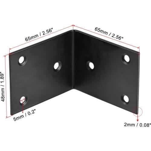 Uxcell Corner Brace Angle Bracket Fastener Stainless Steel L Shape 65mmx65mmx48mm Black with Screws, 8 Pcs