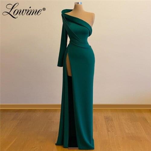 High Split Mermaid Evening Dresses One Shoulder Long Sleeve Party Gowns Pageant Celebrity Prom Dresses Vestidos De Fiesta 2020