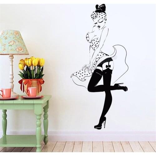 Vinyl Wall Decal Pin Up Sexy Girl Retro Woman Wall Stickers Sexy Woman Decals Removable Home Bedroom Decoration Wallpaper B464