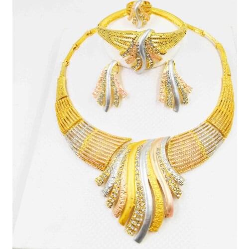 South Africa dubai jewelry collection large necklace classic fashion shape bracelet earrings ring for women wedding jewelry set