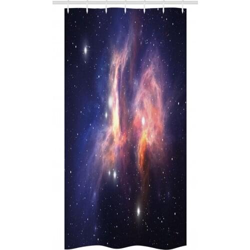 Galaxy Shower Curtain Set Space Nebula Theme Big Gas Energy Waterproof Fabric Narrow Bath Curtain Bathroom Decor with Hooks