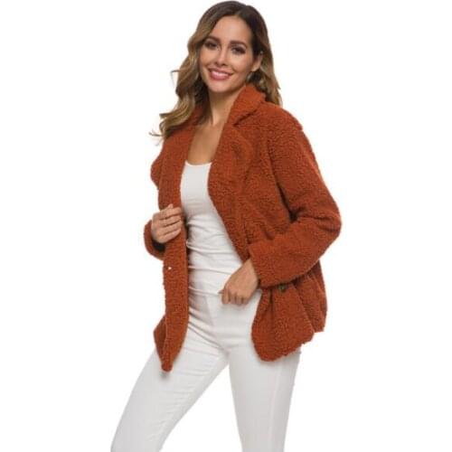 New 2019 European and American lamb wool double-breasted lapel loose jacket female coat winter female coat