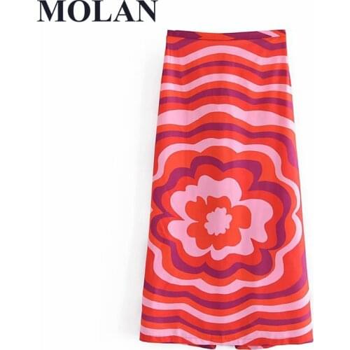 Women Vintage Skirt Summer Striped Floral Print Casual A Line Faldas Mujer Female Chic Back Zipper Split Vestido