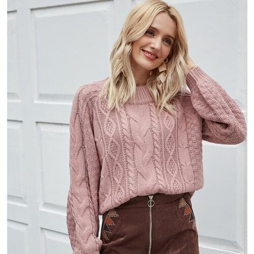 Womens Neon Sweater autumn winter females O-neck Casual Noodles Grain Loose Knitted shirts ladies Fuchsia Pink Jumper