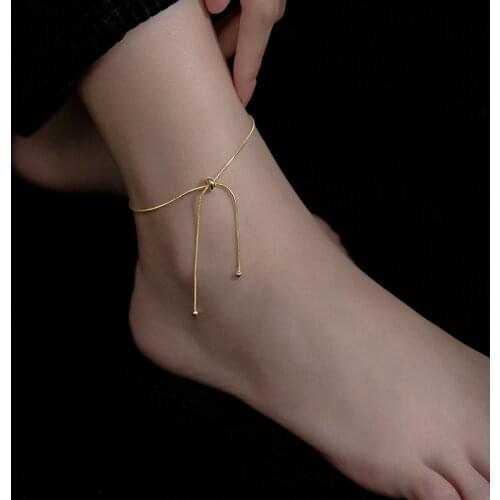 Solid 925 Sterling Silver Snake Chain Ankle Bracelet Adjustable Anklets Foot Chains for Women Fine Jewelry
