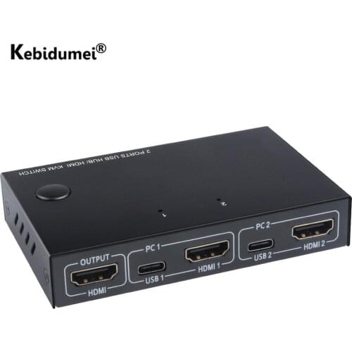 2 Port HDMI-compatible USB KVM 4K Switcher Splitter for 2 PC Sharing Monitor Keyboard Mouse Adaptive EDID/HDCP Decryption