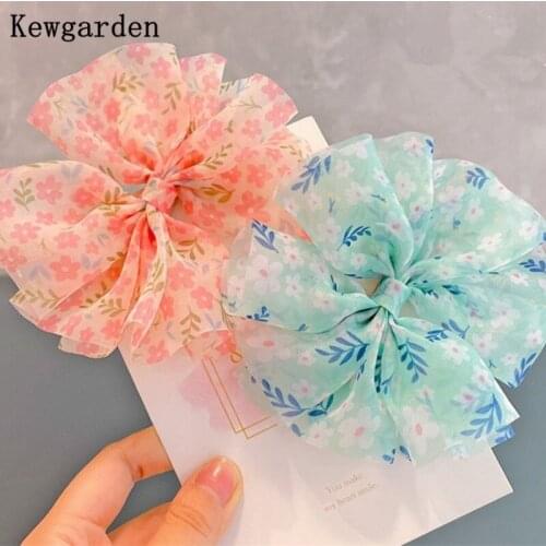 Kewgarden Girls Floral Organza Ribbon Bow Hairpin Children Fashion Hair Accessories Headwear 2 Pcs