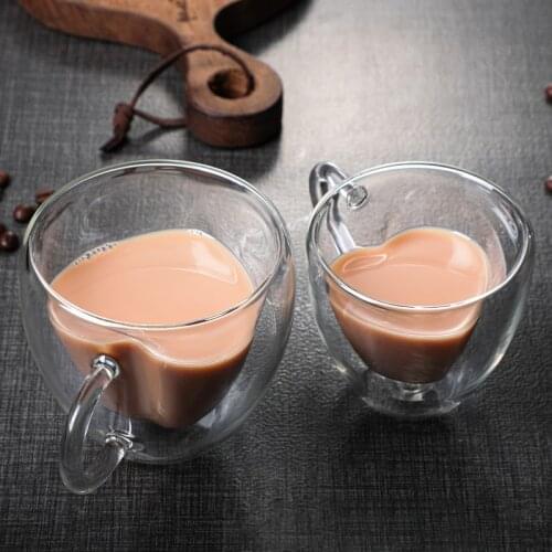 240ML Heart Love Shaped Glass Mug Couple Cups Double Wall Glass cup Heat-Resisting Tea Beer Mugs Milk coffee Cup Gift Drinkware