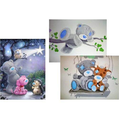 3PCS 5D Cartoon Cute Bear Diamond Embroidery Painting Cross Crafts Stitch Home Wall Decor Kit