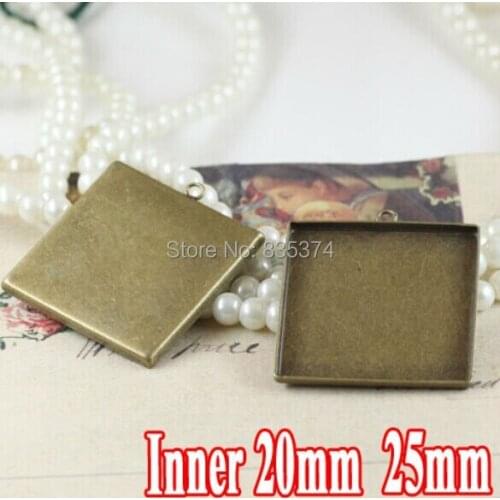 50PCS antique bronze wholesale 20/25mm square cabochon bezel setting pendant blank base tray vintage necklace pendant findings