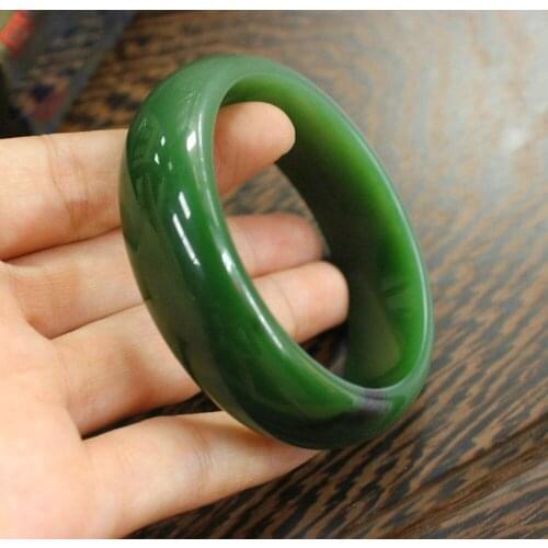 57-60mm Chinese AAA Xinjiang 100% Hetian Green Jade Hand-carved Bracelet Bangle