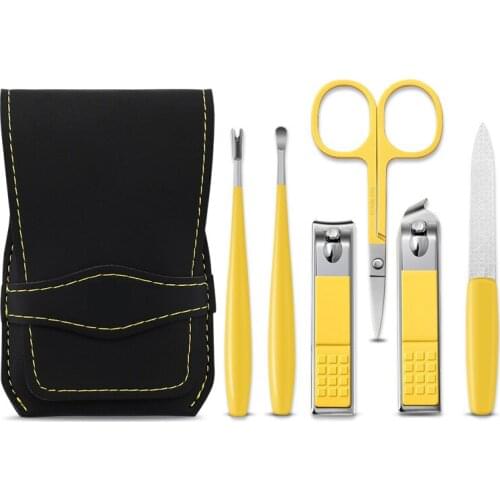 6pcs/set Stainless Steel Manicure Pedicure Nail Clipper Cutter Travel Grooming Tool with Leather Case